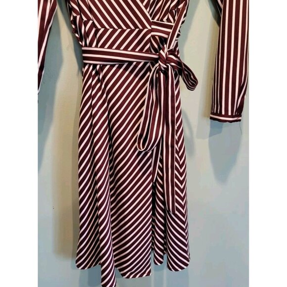 Banana Republic Burgundy White Stripe Long Sleeve Wrap Dress Sz 6 - Picture 5 of 9